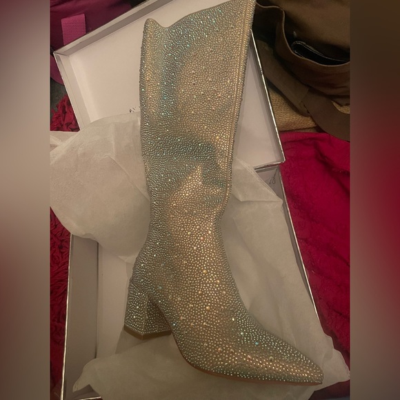 Knee high rhinestone boots chunky heel - Picture 5 of 9